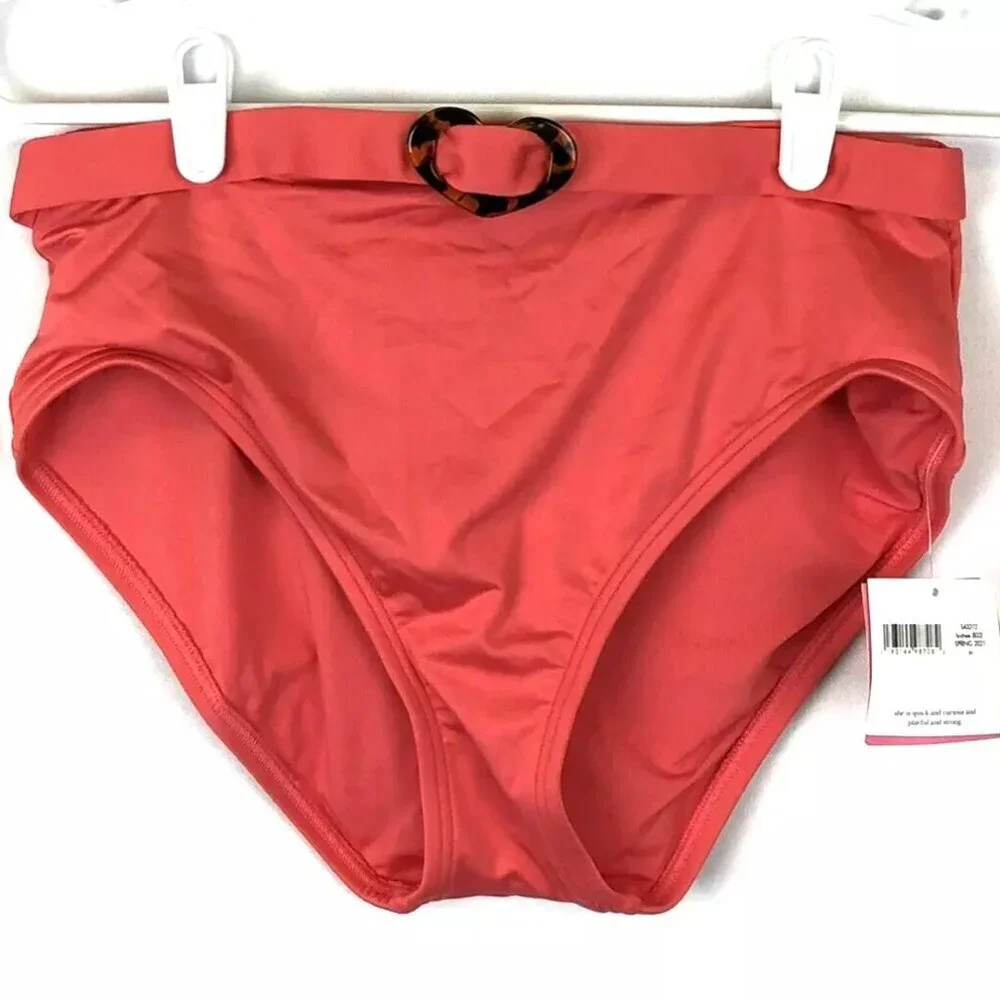 Kate Spade Women’s Pink Tortoise Heart Buckle Bikini Bottom, Size Medium